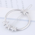 Minimalist silver cat hair clip with celestial stars decoration and circular frame structure - Round Star Combination Style (110414226)