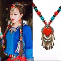 Ethnic bohemian necklace with red heart pendant and turquoise beads for beach styling - Heart