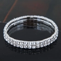Close-up of double-row crystal stretch bracelet with silver alloy base and clear rhinestones - 2-Row Style (09052702)