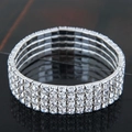 Macro detail of elastic four-row silver crystal bracelet with sparkling white rhinestones - 4-Row Style (09052704)