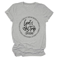 Detail of Girl's Trip 2026 print on soft light grey cotton t-shirt with heart graphics - Light Gray (Black Font)
