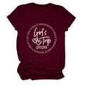 Detail of burgundy cotton t-shirt featuring Girl's Trip 2026 white art text and round neck - Wine Red (White Font)