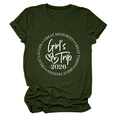 Detail of soft dark green cotton t-shirt featuring Girl's Trip 2026 white screen print - Army Green (White Font)