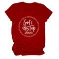 Detail of red crew neck T-shirt with Girl's Trip 2026 white circular printed logo - Red (White Font)