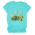 Détail du t-shirt bleu sarcelle avec motif graphique de bocaux fleuris en coton doux - S / Bleu Eau Profonde