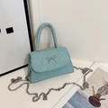 Sparkly light blue mini crossbody bag with silver bow and metal chain strap - Cyan Blue