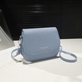 Light blue minimalist saddle bag in textured canvas with silver fashion lettering - Blue
