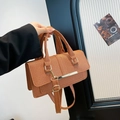 Vintage brown woven texture crossbody bag with gold hardware and top handle detail - Brown