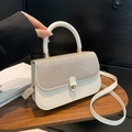 Chic white crossbody bag with glitter flap and golden lock for women fashion - Gold
