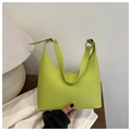 Detail of neon green hobo bag with adjustable leather strap and silver metal buckle - Green