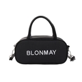Borsa Boston intrecciata nera con manici in pelle e ricamo bianco BLONMAY da donna - Nero