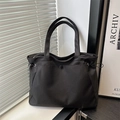 Large black nylon tote bag with wide straps and drawstring detail for daily commuting - No Pendant / Black