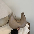 Bolso hobo de media luna tejido caqui con cremallera plateada y correa de hombro - Caqui