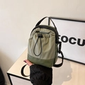 Mini army green drawstring crossbody bag in ripstop nylon with adjustable strap - Green