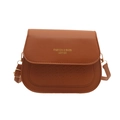 Minimalist caramel leather crossbody bag with embossed geometric texture and flap cover - Brown