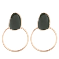 Pendientes geométricos con tachuelas negras de guijarro y aros grandes de oro rosa - Negro