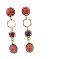 Orecchini pendenti boho vintage con pietre rosse e strass viola in finitura oro - Stile Geometrico Vintage (019021530)