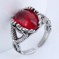 Detail of S925 stamp on vintage silver ring with dragon scale texture and ruby gem - Oval Red Gemstone / Dragon Scale Texture (019022023)