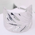 Modern silver leaf textured wide open cuff bracelet with detailed feather veins - Feather Vein Silver Style (Leaf Silver 0150735154)