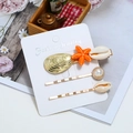 Haarklammer-Set im Marine-Stil mit orangefarbenem Seestern, Muscheln und Perlen - Dreiteiliges Set / Oranger Seestern (019061130)
