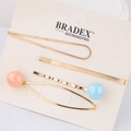 Set di tre fermagli per capelli dorati con perle pastello su cartoncino - Set di 3 (S/M/L) / Stile Ondulato Perla Rosa Arancio/Blu Cielo (110603302)