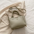 Light green pebble leather tote bag with dual handles and metal bottom studs - Basic Style / Elephant Gray