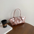 Elegante borsa tote rosa lucida con fiocco alla moda e manico superiore arricciato - Rosa