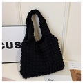 Borsa tote alla moda in tessuto nero a bolle con trama a pieghe e grande capacità - Nero
