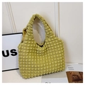 Borsa tote alla moda giallo chiaro con trama a bolle e tessuto in nylon plissettato - Giallo