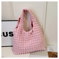 Borsa tote rosa in tessuto trapuntato a bolle con texture increspata in stile coreano - Rosa
