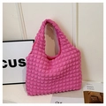 Pink quilted bubble texture nylon tote bag for women with a stylish pleated finish - Rose Red