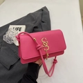 Magenta crossbody flap bag with golden metal fringe buckle and braided shoulder strap - Rose Pink