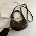 Minimalist dark brown crescent bag with polished faux leather and knotted bubble handle - Brown