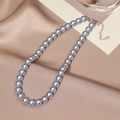 French vintage gray pearl necklace with adjustable metal clasp on elegant silk background - 10mm / Gray