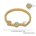Matte gold beaded bracelet with colorful enamel flower charms and 16cm circumference - TS0153 Vintage Gold
