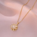 Collier élégant avec pendentif fleur en zircon rotatif sur fond de soie violette - Collier Fleur Rotative(X3191) / Doré