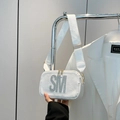 Mini white crossbody square bag with sparkling SM rhinestone initials and wide strap - White