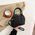 Elegant black crocodile pattern shell bag with gold zippers and stylish top handle - Black