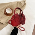 Dark red crocodile embossed shell bag with gold hardware and removable shoulder strap - Red