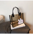 Durchsichtige braune PVC-Tasche mit schwarzen Griffen und süßem weißem Hasen-Aufdruck - Hasen-Stil (Stil 4)