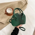 Deep green crocodile pattern mini tote bag with gold hardware and removable shoulder strap - Green