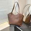 Brown minimalist tote bag with decorative vertical stitching and long shoulder straps - Brown