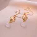 Vintage gold hollow earrings with colorful gemstones and pink chalcedony beads - Multi-color Retro Style (E0945)