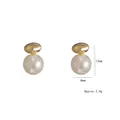 Minimalist gold geometric pebble earrings with white pearl drop for elegant women - Shell Pearl Style (E0893)