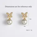 Vintage style bow knot pearl drop earrings with pave crystals and gold alloy finish - Gold Butterfly Bow Shell Pearl Style