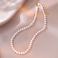 Detail of freshwater pearl necklace with S925 silver lobster clasp and heart tag - Creamy White Style (YX0073) / Approx. 5.7mm Pearl