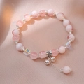 Bracciale di perle in cristallo e pietra di luna da donna con ciondoli a campanella - Cristallo Crepato Rosa (TS0496)