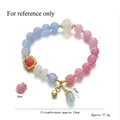 Floral beaded bracelet with colorful stones, bell charm, and golden flower petal accents - Agate Red Wen Jade (TS0501)