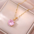 Pink zircon pendant necklace in gold finish displayed on an elegant jewelry gift box - Pink Zircon (X3388)