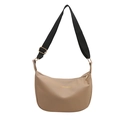 Khaki half-moon dumpling bag with adjustable black wide strap and gold lettering - Khaki